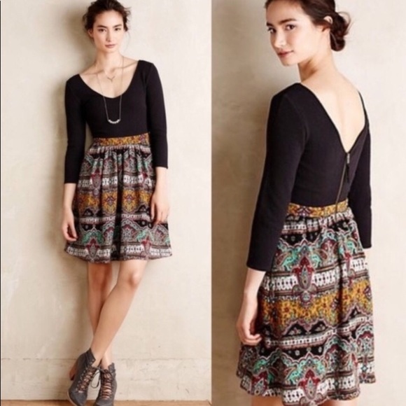 Maeve Anthropologie Fit Flare V Neckline Dress 8 - Picture 1 of 6